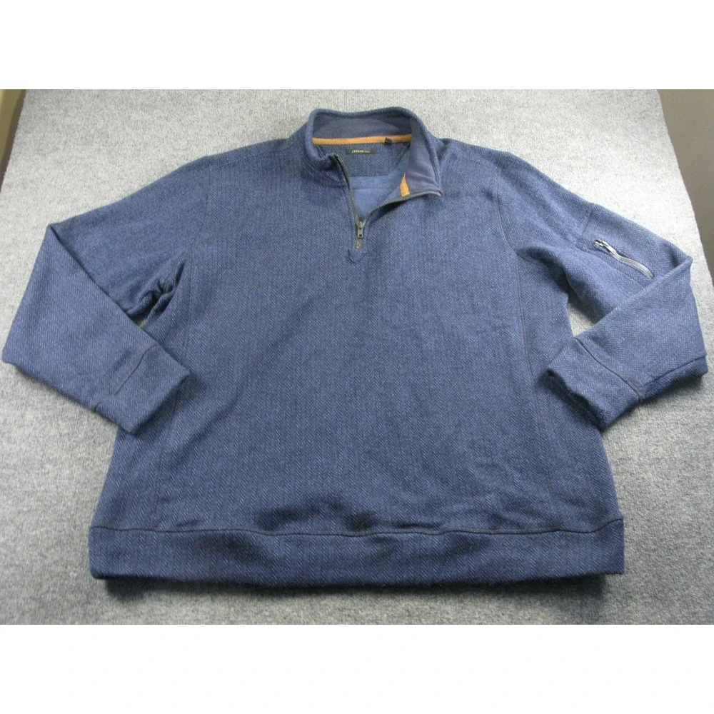 Jeremiah Mens XXL Blue Herringbone‎ Quarter Zip Fleece Sweater Jacket #2105